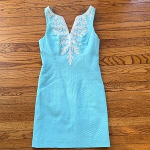 Lilly Pulitzer Aqua Sheath Dress with Pink Label